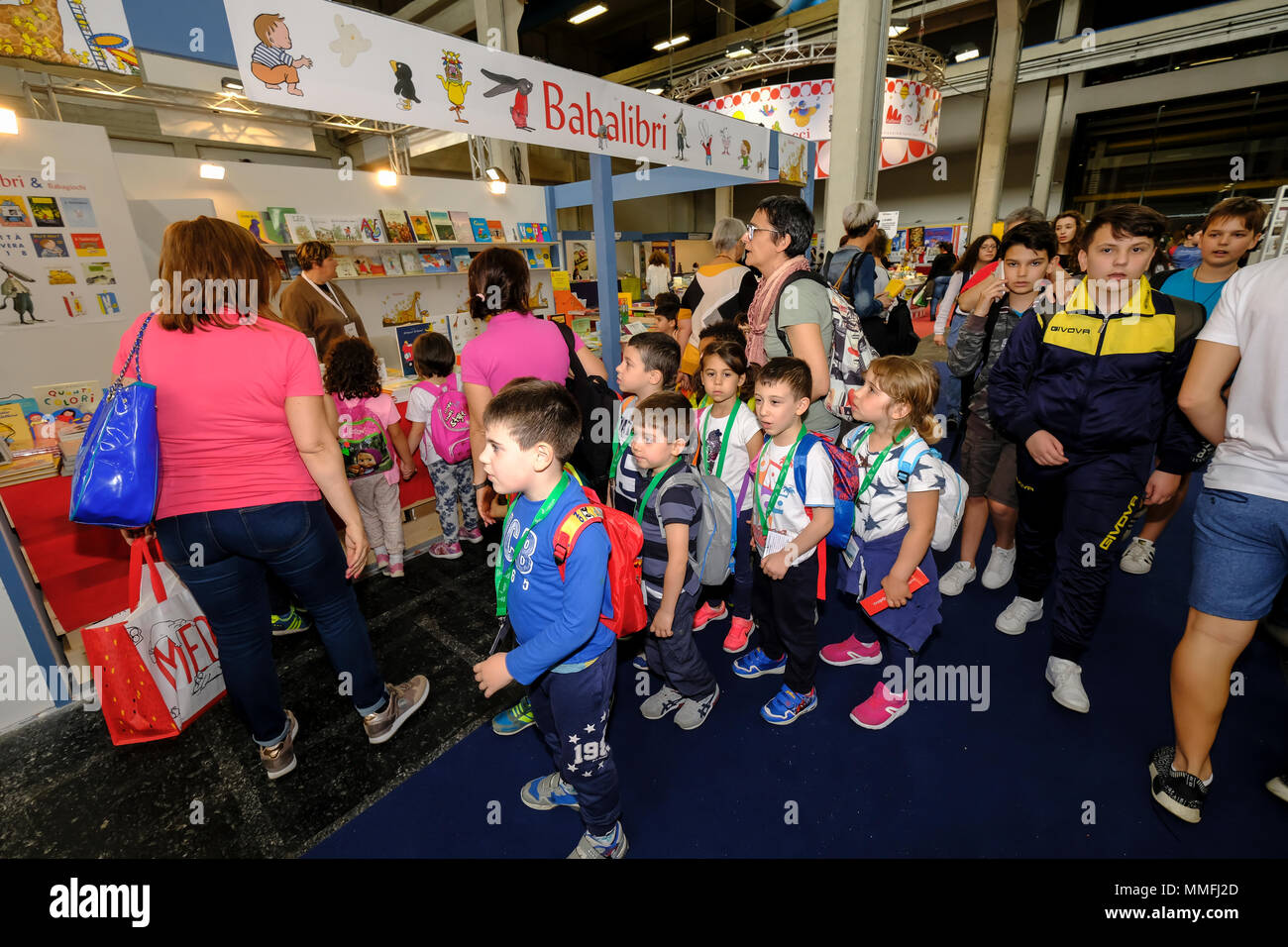 Turin, Piedmont, Italy, 10th May, 2018. International Book fair 2018,first day. Young students visiting the book fair Credit: RENATO VALTERZA/Alamy Live News Stock Photo