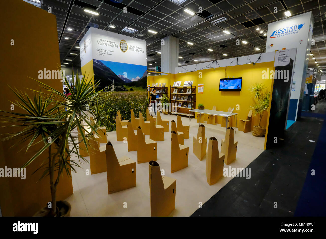 Turin, Piedmont, Italy, 10th May, 2018. International Book fair 2018,first day. Valle d'Aosta stand Credit: RENATO VALTERZA/Alamy Live News Stock Photo