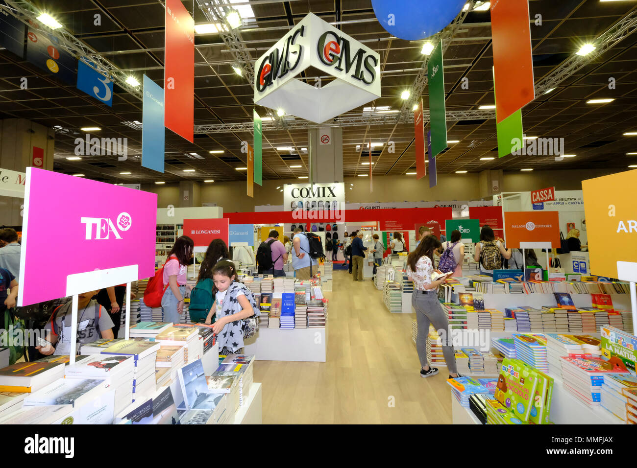Turin, Piedmont, Italy, 10th May, 2018. International Book fair 2018,first day.Mauri Spagnol (GeMS) publisher's stand Credit: RENATO VALTERZA/Alamy Live News Stock Photo