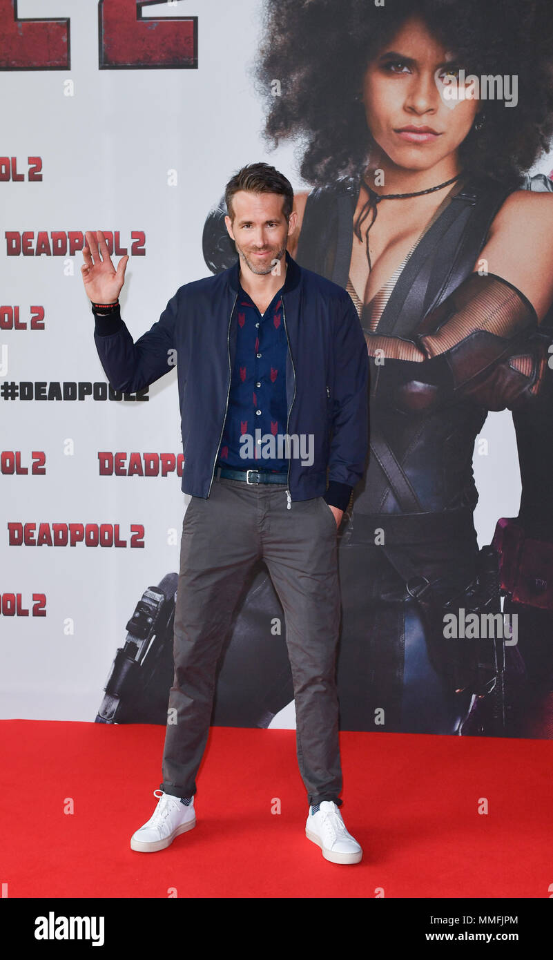 11 May 2018, Germany, Berlin: Actor Ryan Reynolds arrives at a press event  to promote his new film 'Deadpool 2', which will hit German cinemas on 17  May. Photo: Jens Kalaene/dpa-Zentralbild/dpa Credit: