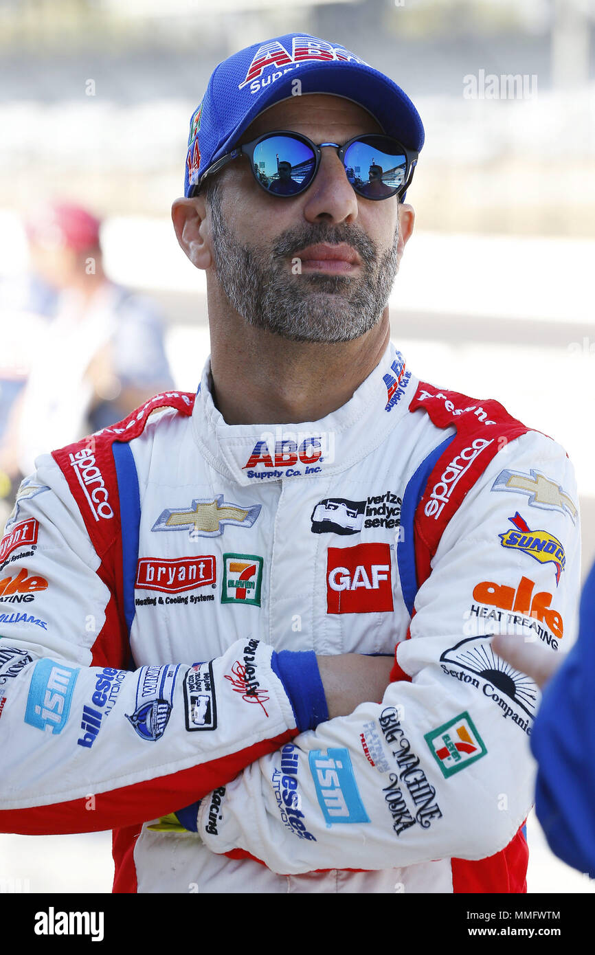 Indianapolis, Indiana, USA. 11th May, 2018. TONY KANAAN (14) of Brazil hangs out on pit road