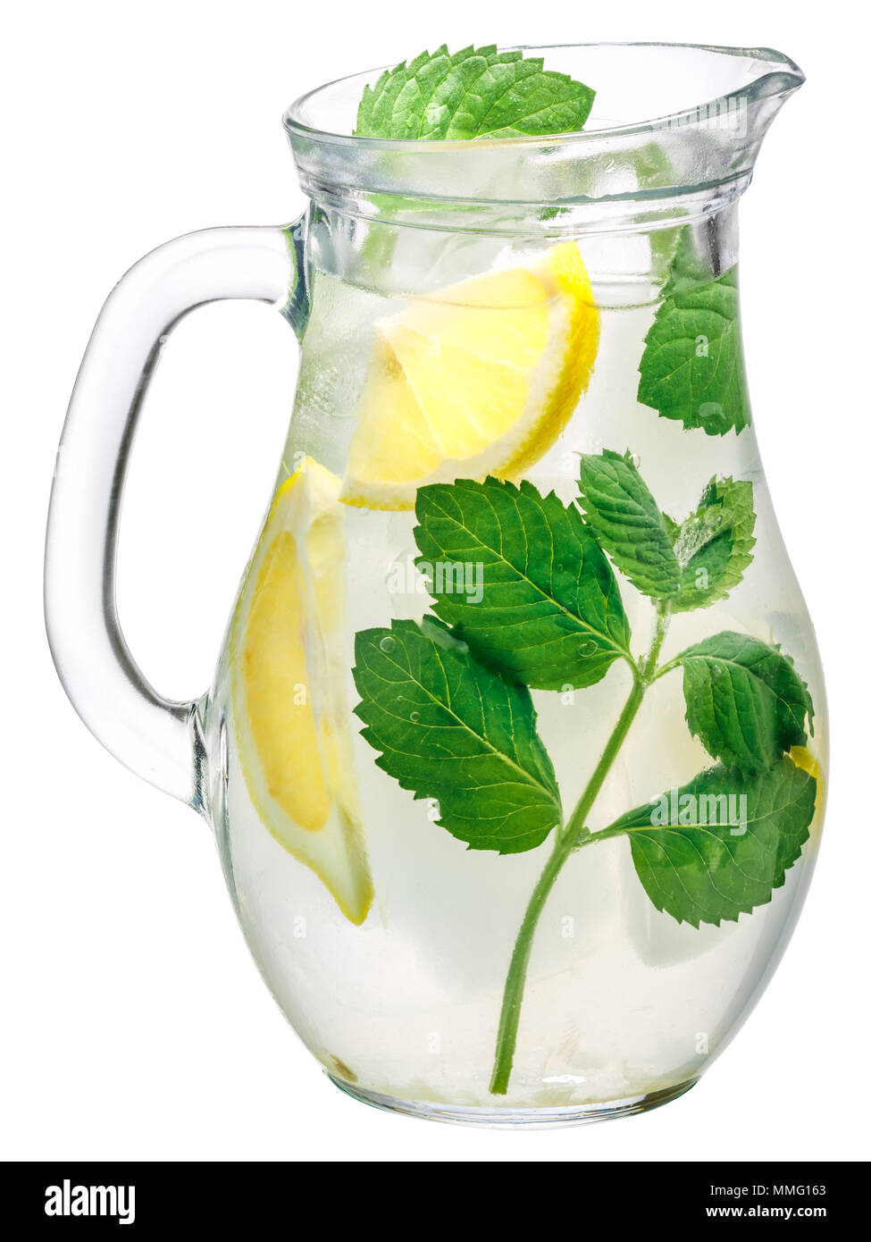 Jug of wint with lemon detox water or lemonade Stock Photo