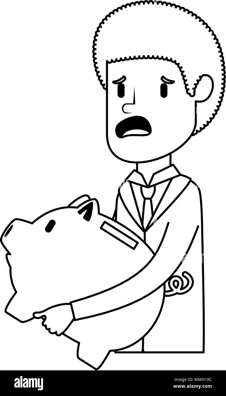 businessman sad with piggy savings avatar character vector illustration ...