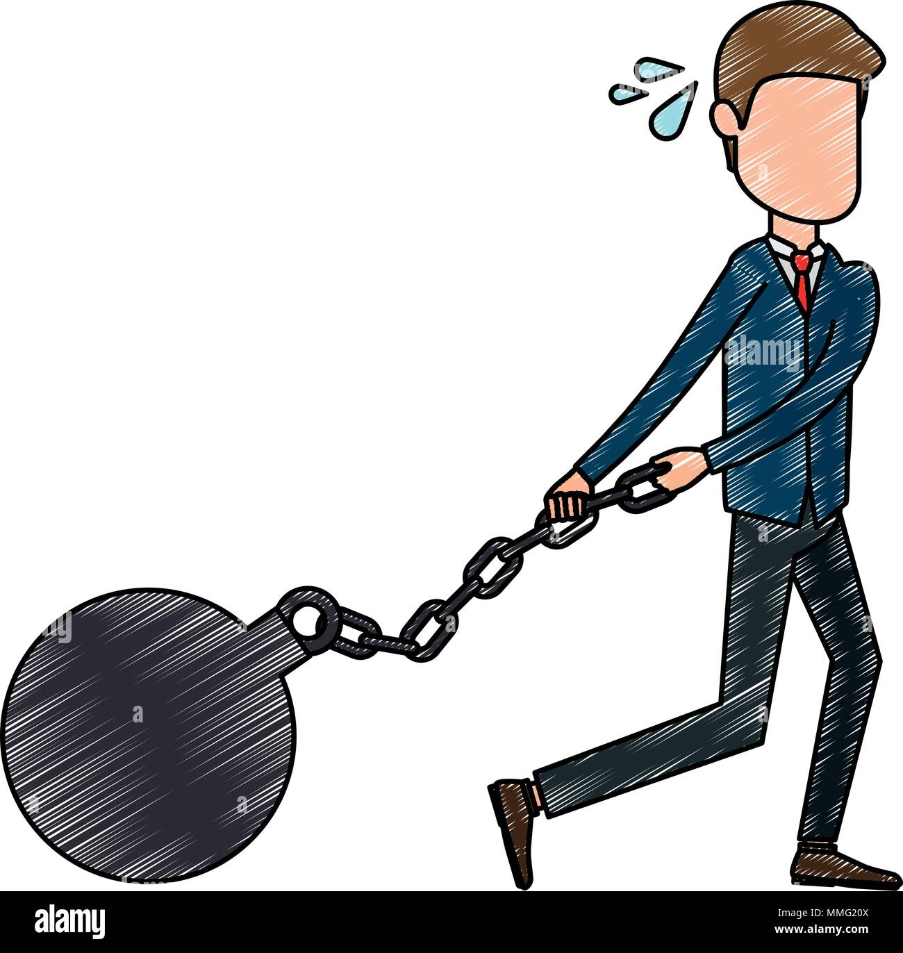 businessman sad avatar slave shackle character vector illustration