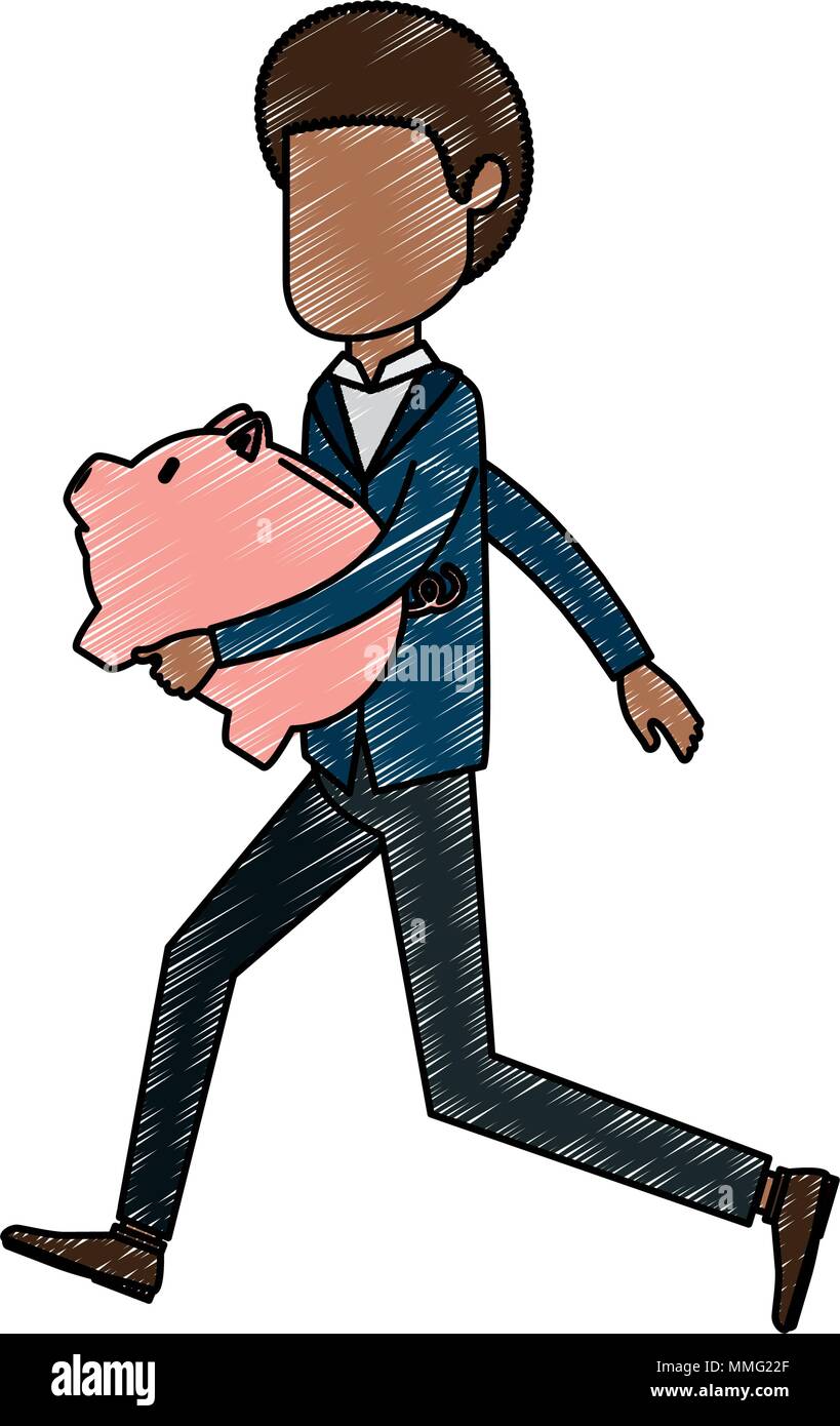 businessman sad with piggy savings avatar character vector illustration ...