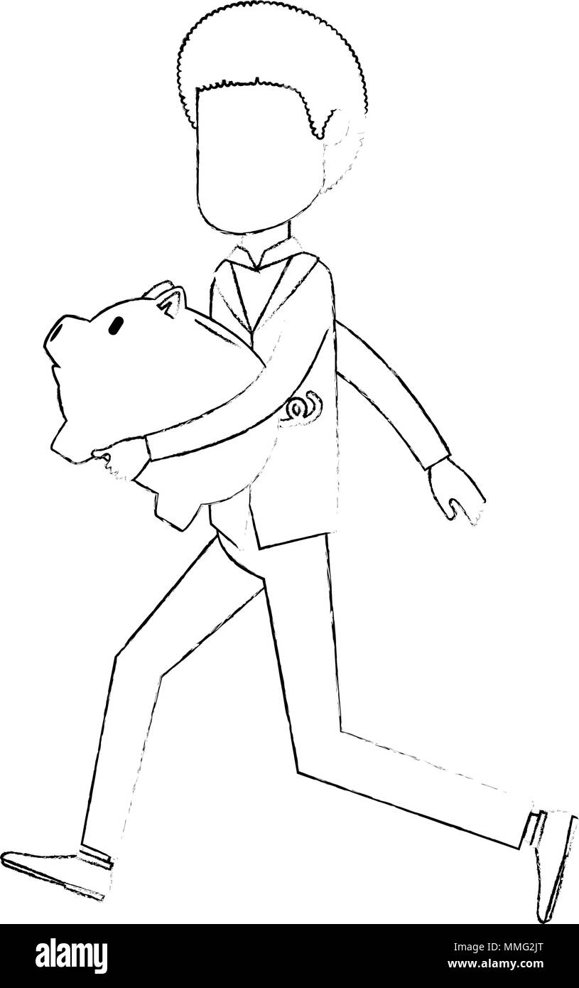 businessman sad with piggy savings avatar character vector illustration ...