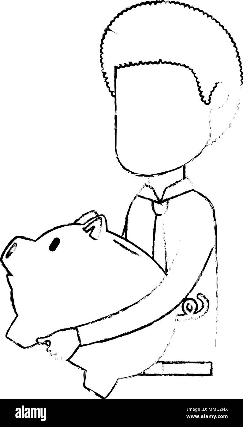 businessman sad with piggy savings avatar character vector illustration ...