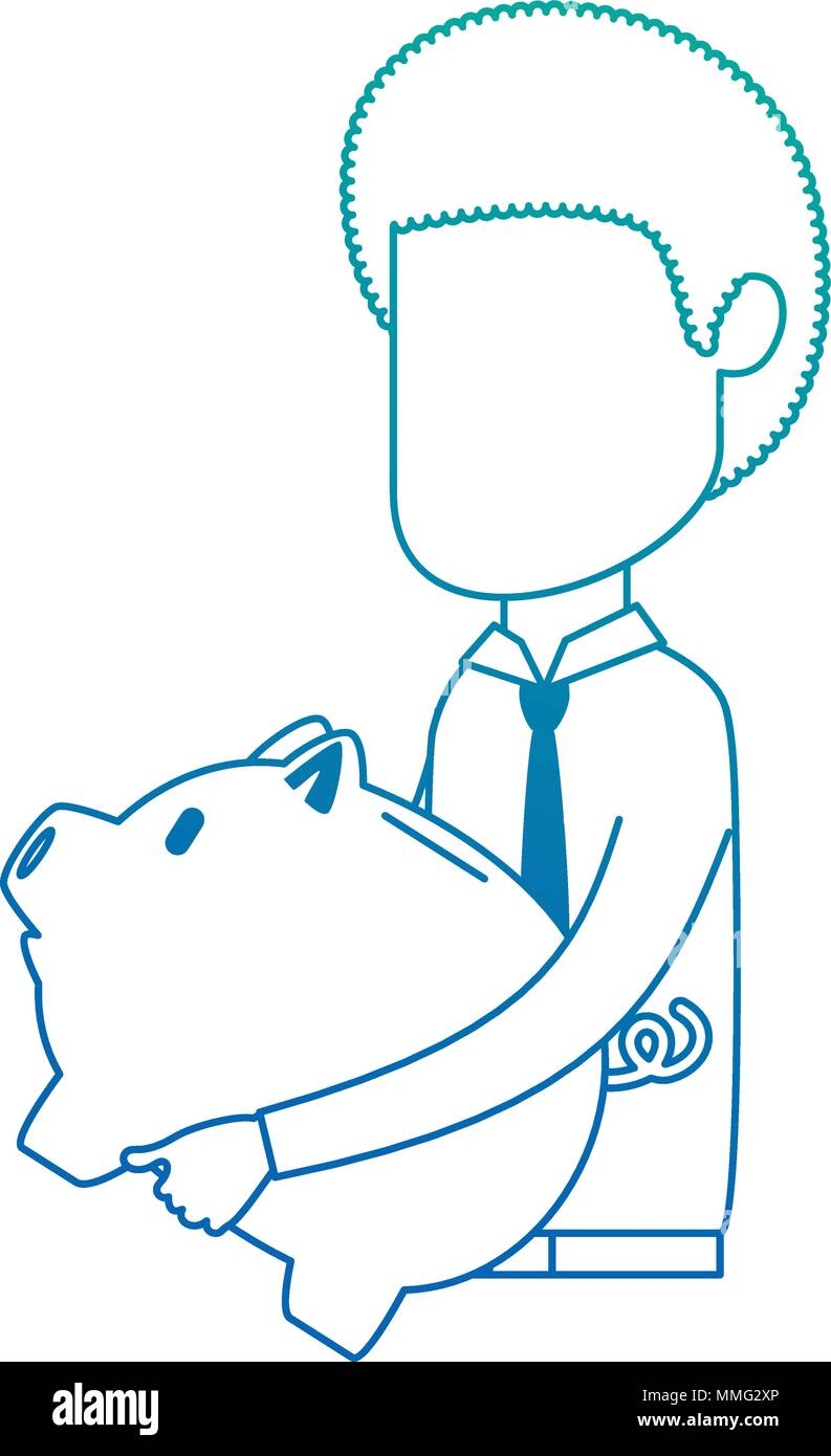 businessman sad with piggy savings avatar character vector illustration ...