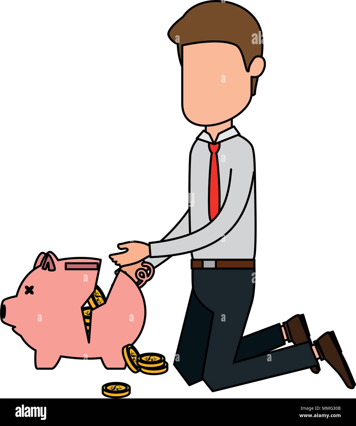 businessman sad with piggy savings avatar character vector illustration ...