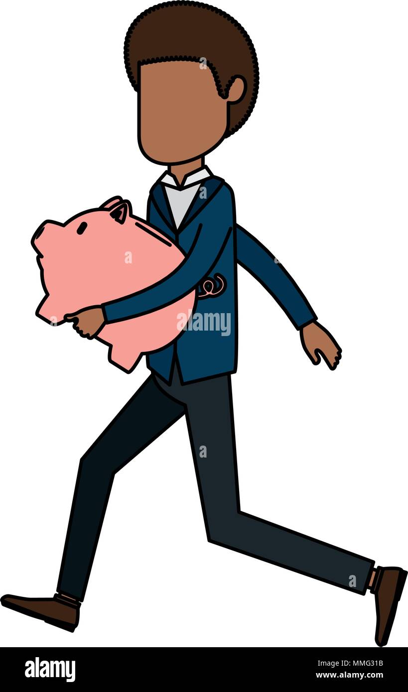 businessman sad with piggy savings avatar character vector illustration ...