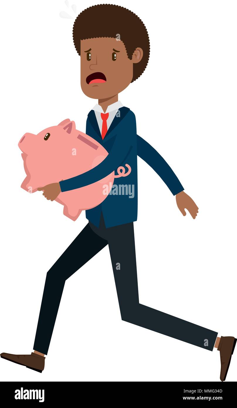 businessman sad with piggy savings avatar character vector illustration ...
