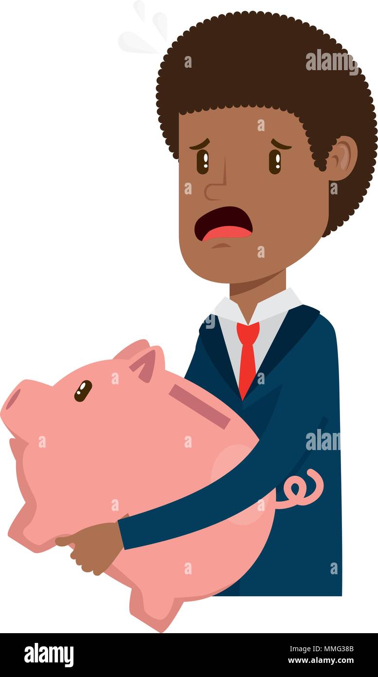 businessman sad with piggy savings avatar character vector illustration ...