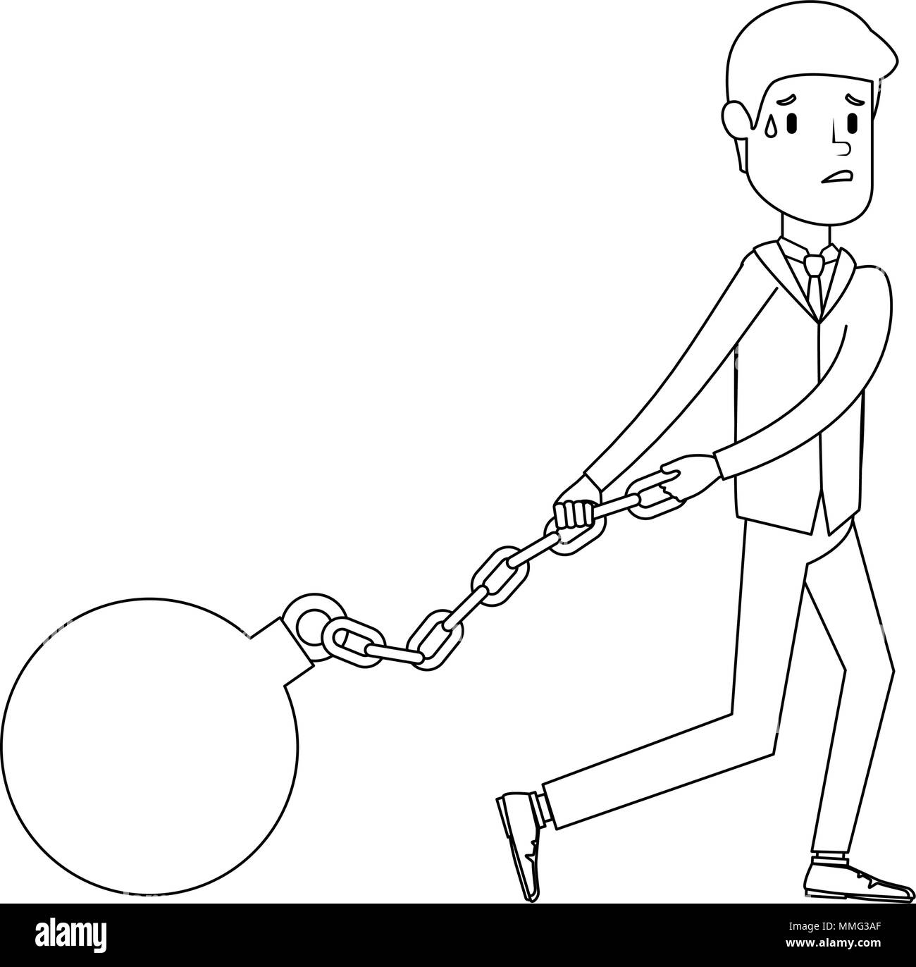 businessman sad avatar slave shackle character vector illustration