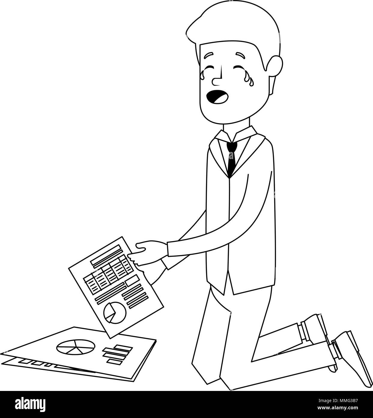 businessman sad with documents financials avatar character vector ...