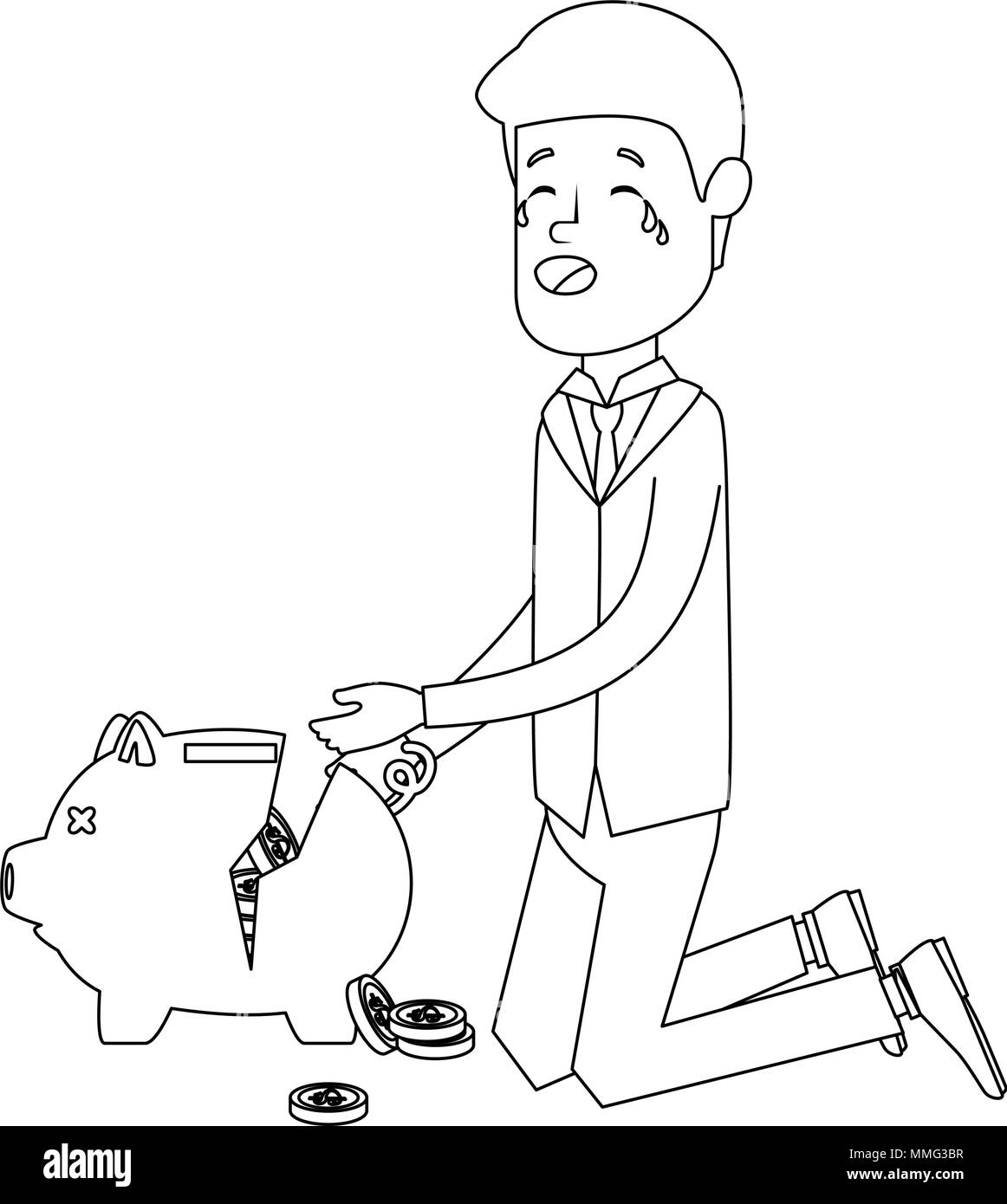 businessman sad with piggy savings avatar character Stock Vector Image ...