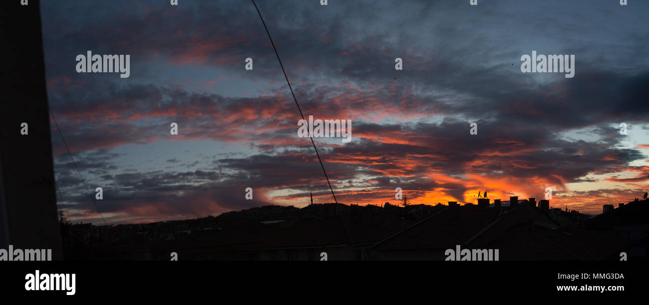 sunset landscape colorful clouds ankara turkey Stock Photo