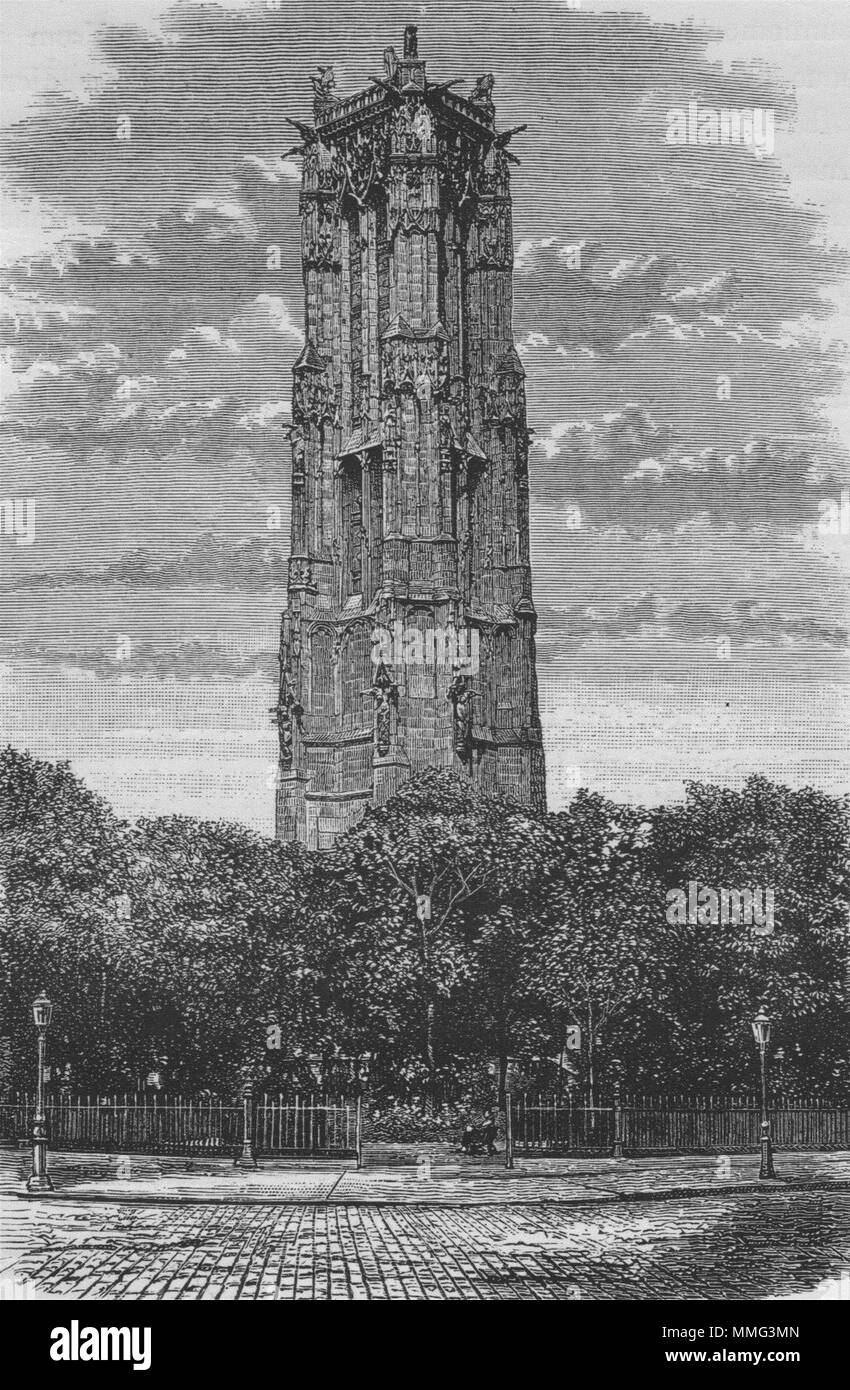 PARIS. The Tour de St Jacques 1882 old antique vintage print picture Stock Photo