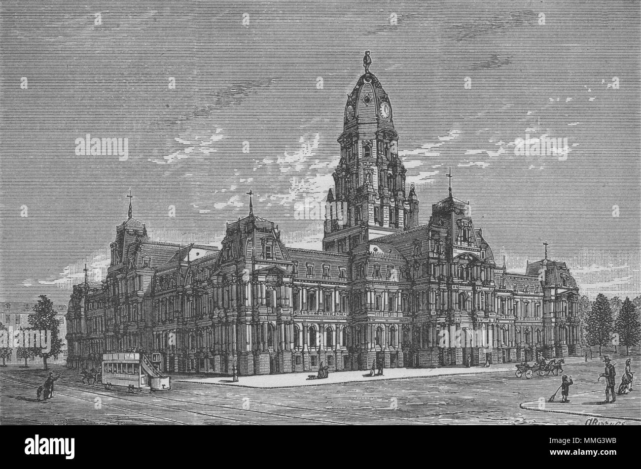PHILADELPHIA. The New Municipal Buildings 1882 old antique print picture Stock Photo