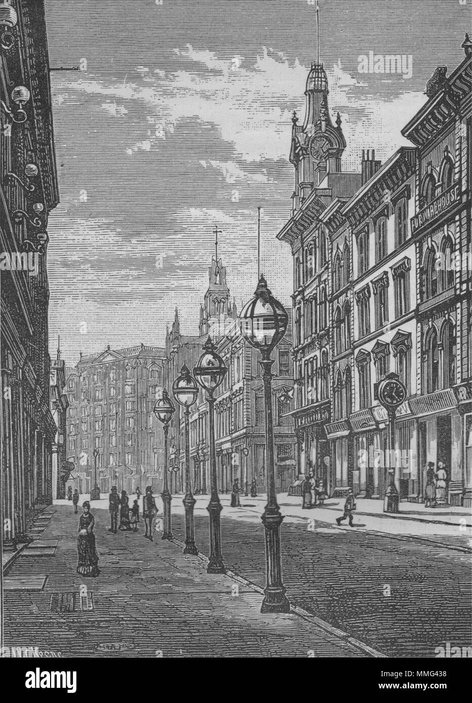 SAN FRANCISCO. Montgomery Street—The Palace Hotel in the Distance 1882 print Stock Photo