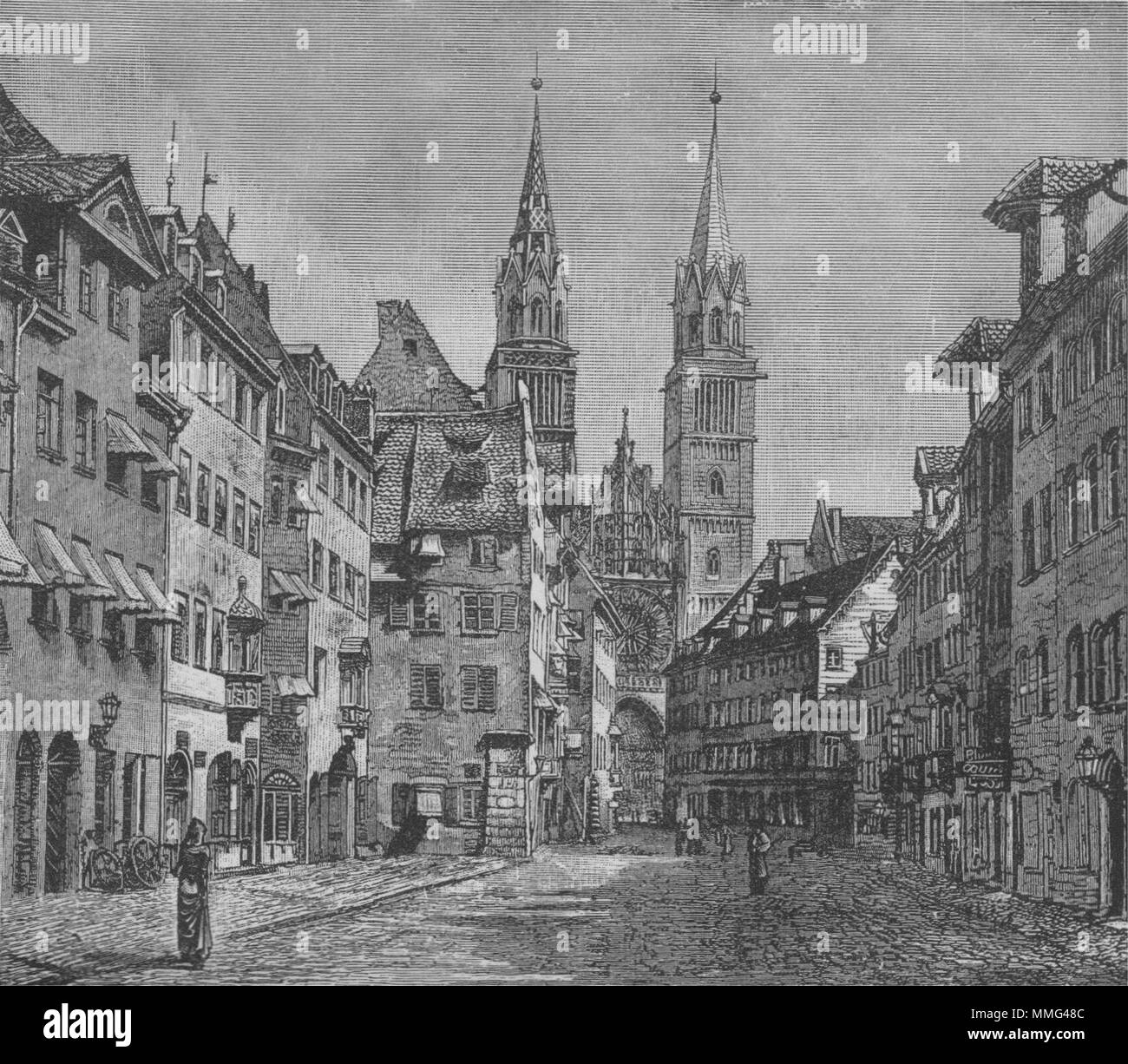 NUREMBERG. The Karolinen-Strasse and Church of St Lawrence 1882 old print Stock Photo