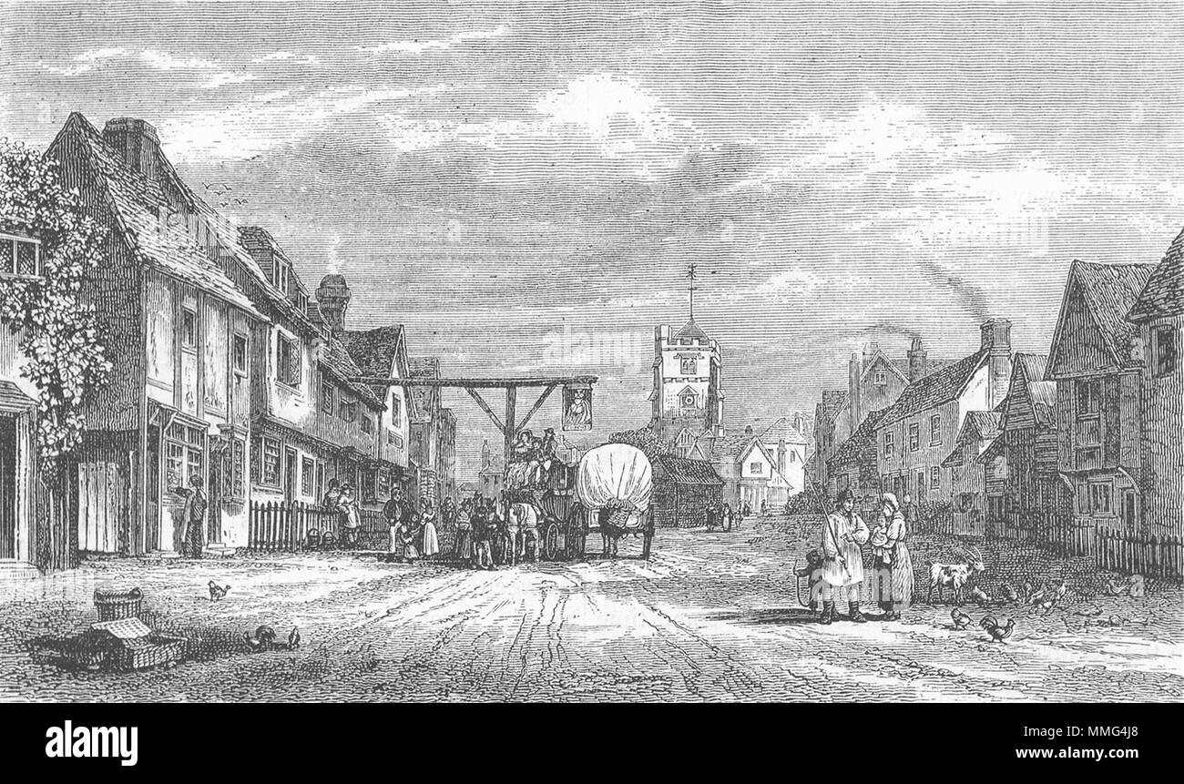 PINNER. Pinner, in 1828 (from an etching by Cook) 1888 old antique print Stock Photo