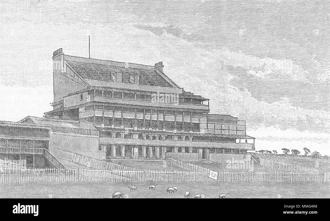 EPSOM RACES. Epsom Grand Stand. Surrey 1888 old antique vintage print