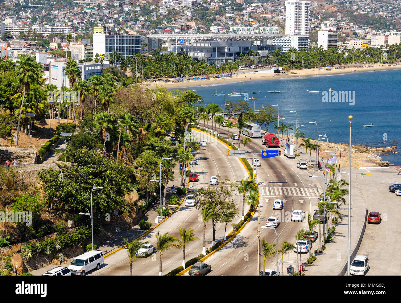 Traffic in Av Costera Miguel Aleman at Acapulco in Mexico Stock Photo