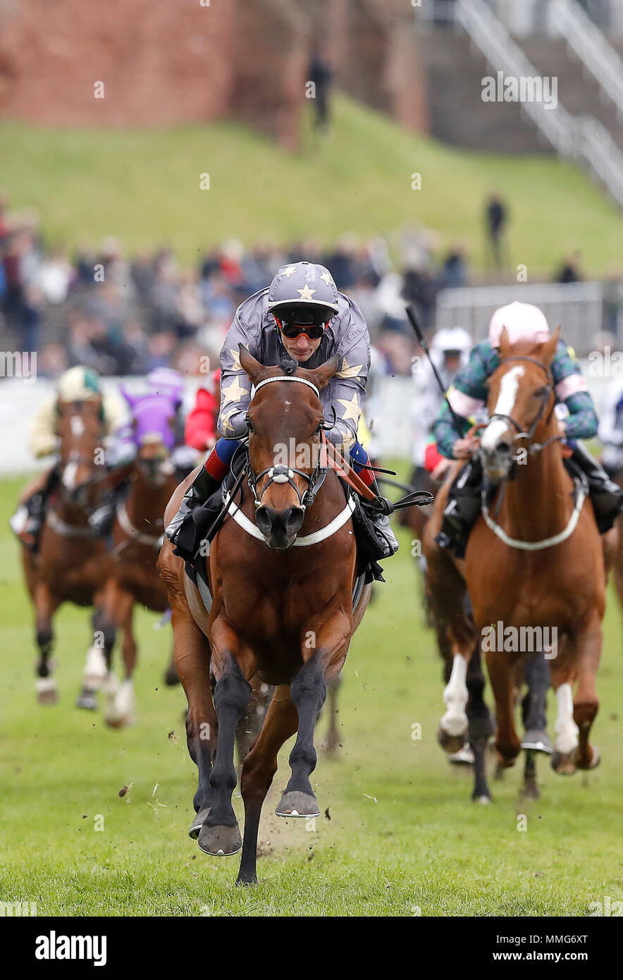 Magic Circle (centre) ridden by Fran Berry wins The 188bet Chester Cup Handicap Stakes, during 188BET Chester Cup Day of the 2018 Boodles May Festival at Chester Racecourse. Stock Photo