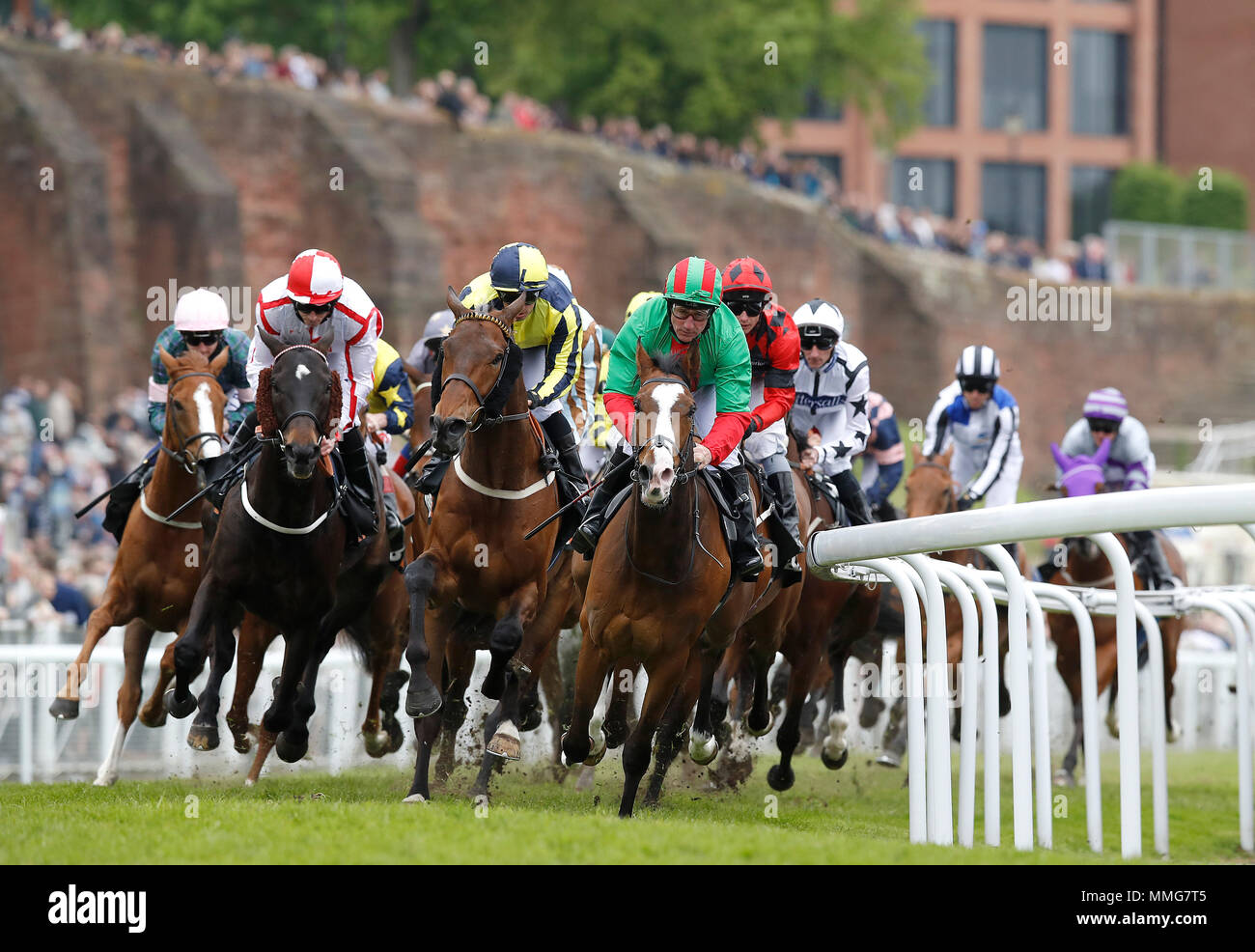Jukebox Jive leads the field during The 188bet Chester Cup Handicap Stakes, during 188BET Chester Cup Day of the 2018 Boodles May Festival at Chester Racecourse. PRESS ASSOCIATION Photo. Picture date: Friday May 11, 2018. See PA story RACING Chester. Photo credit should read: Martin Rickett/PA Wire Stock Photo