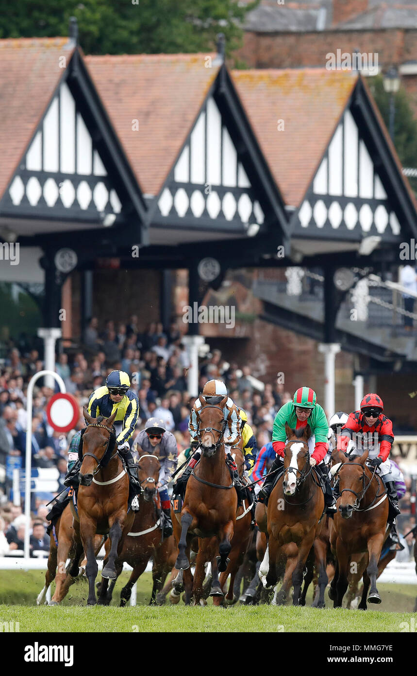 Jukebox Jive leads the field during The 188bet Chester Cup Handicap Stakes, during 188BET Chester Cup Day of the 2018 Boodles May Festival at Chester Racecourse. Stock Photo