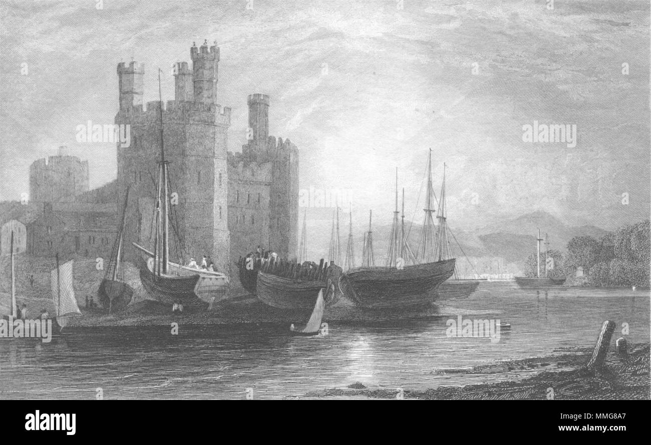 WALES. Eagle tower, Caernarfon Castle. Gastineau 1831 old antique print ...