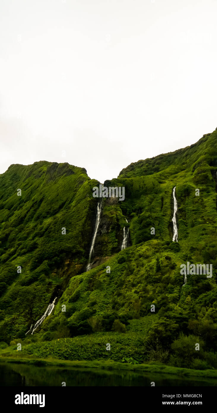 Panorama view to Faja waterfall at Flores, Azores, Portugal Stock Photo