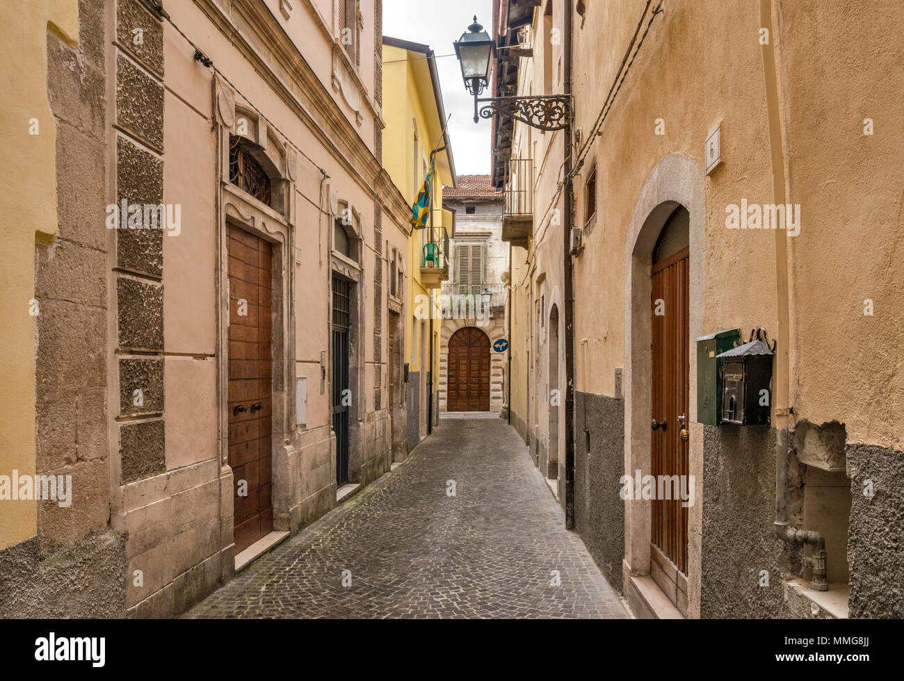 Via Mario Trozzi at centro historico of Sulmona, Abruzzo, Italy Stock