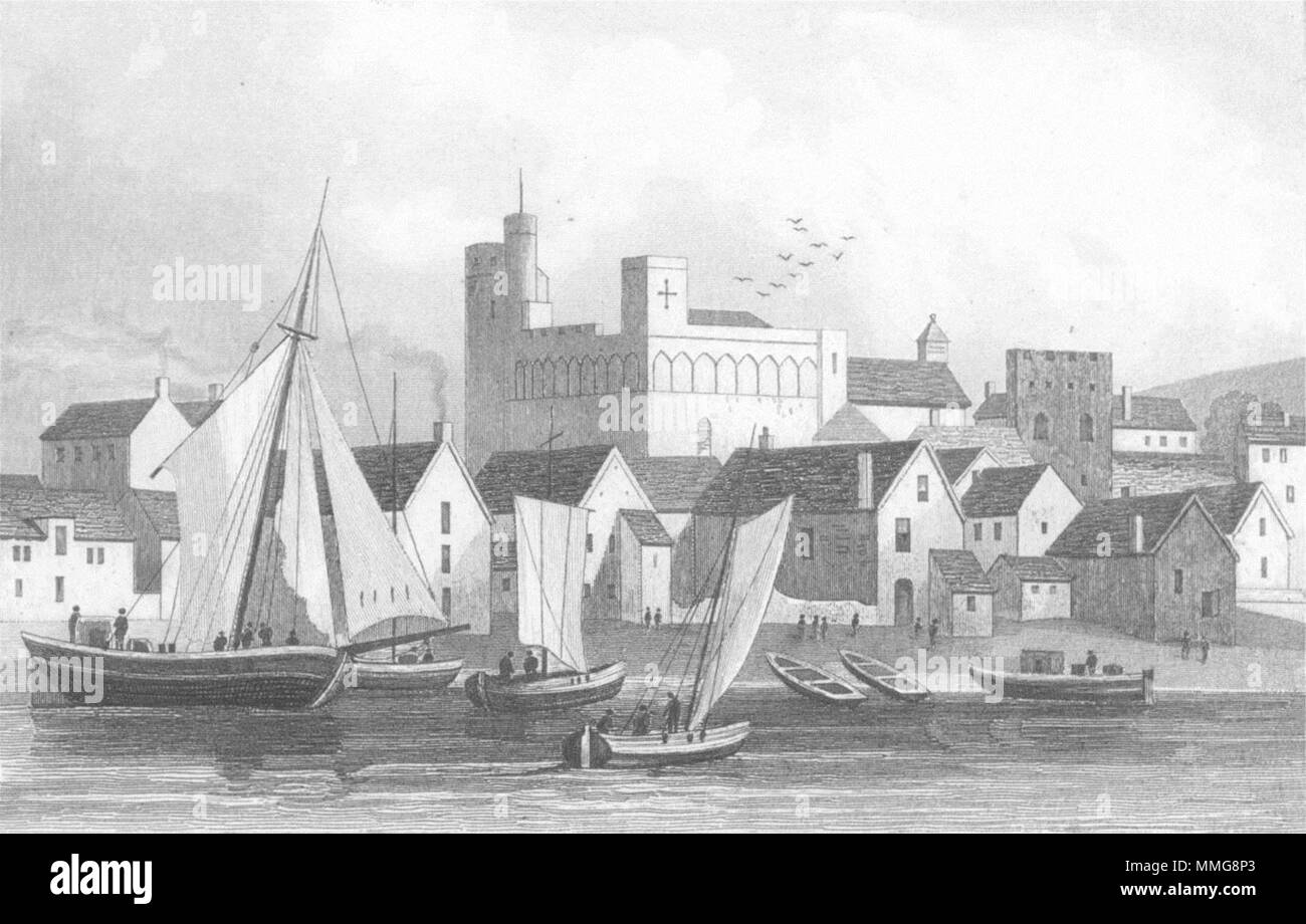 SWANSEA. Castle & harbour, Glamorganshire. DUGDALE 1835 old antique print Stock Photo