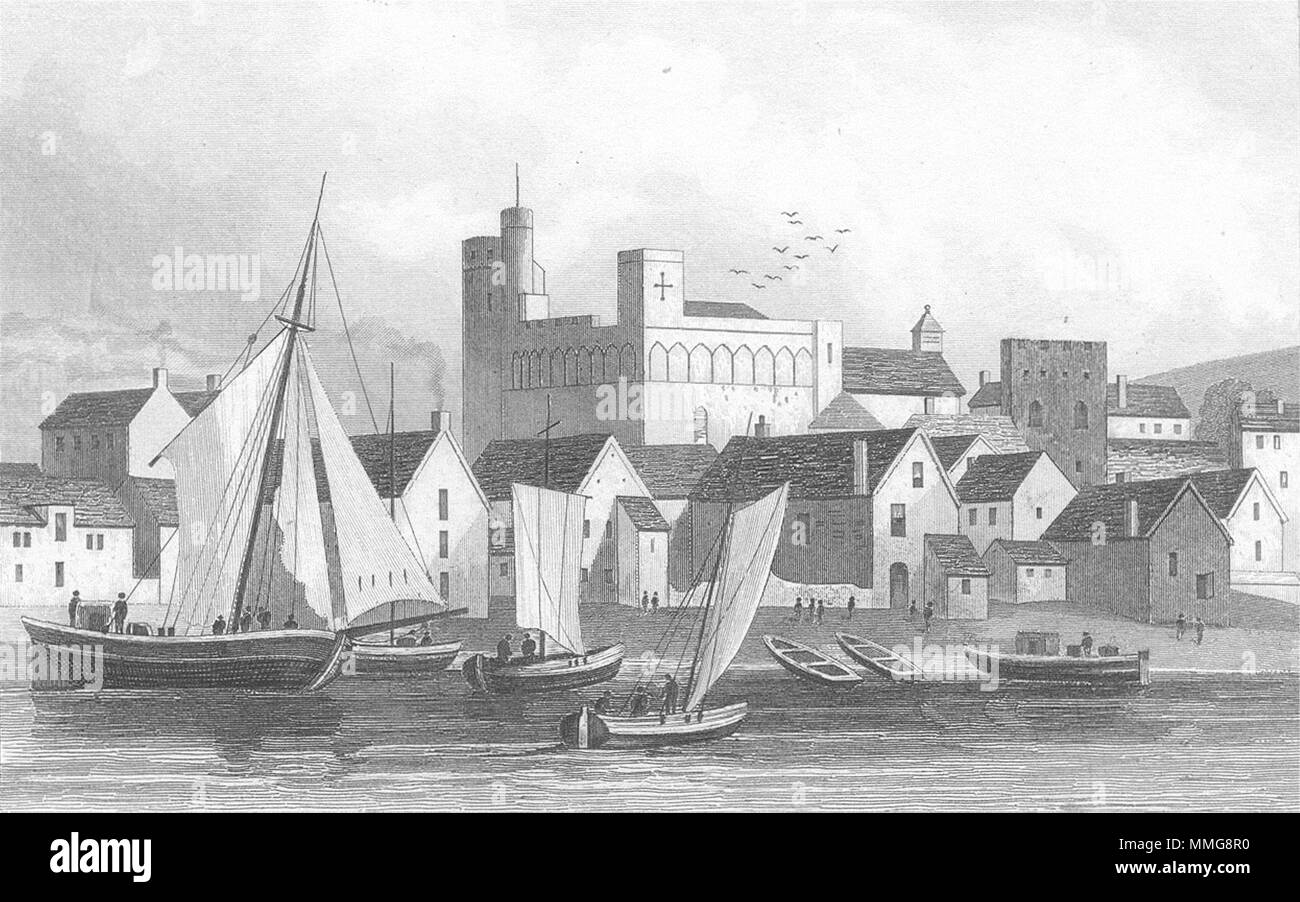 SWANSEA. Castle & harbour, Glamorganshire. DUGDALE 1835 old antique print Stock Photo
