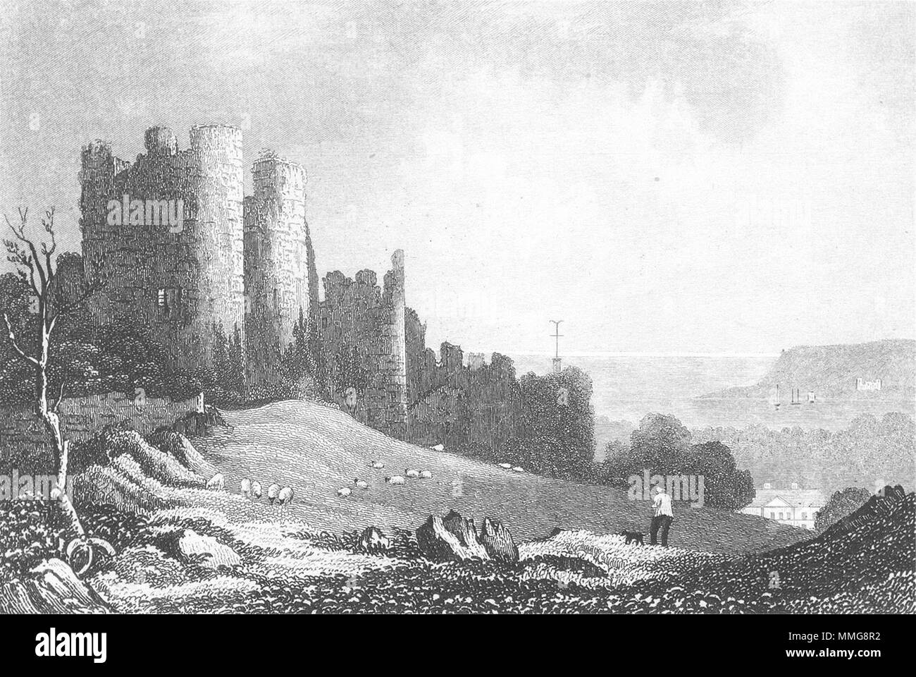 PENRICE CASTLE. Attractive view. Glamorganshire. Wales. DUGDALE 1835 old print Stock Photo