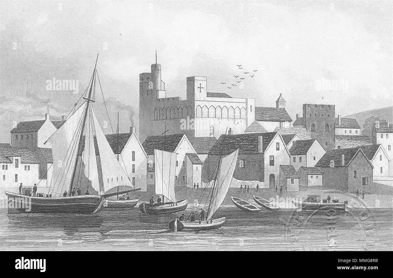 SWANSEA. Castle & harbour, Glamorganshire. DUGDALE 1835 old antique print Stock Photo