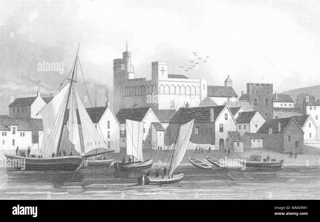 SWANSEA. Castle & harbour, Glamorganshire. DUGDALE 1835 old antique print Stock Photo