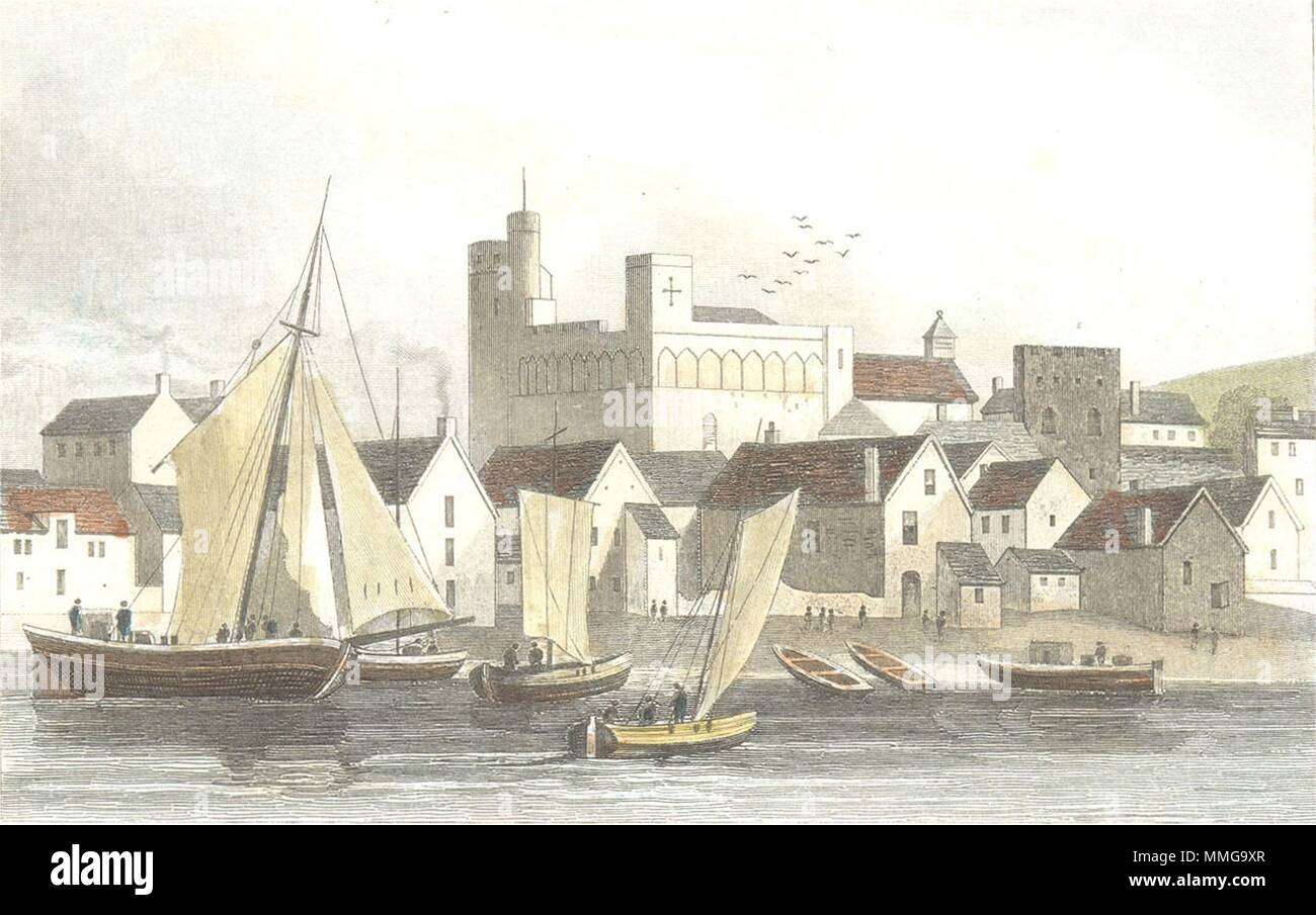 SWANSEA. Castle & harbour, Glamorganshire. & 1835 old antique print picture Stock Photo