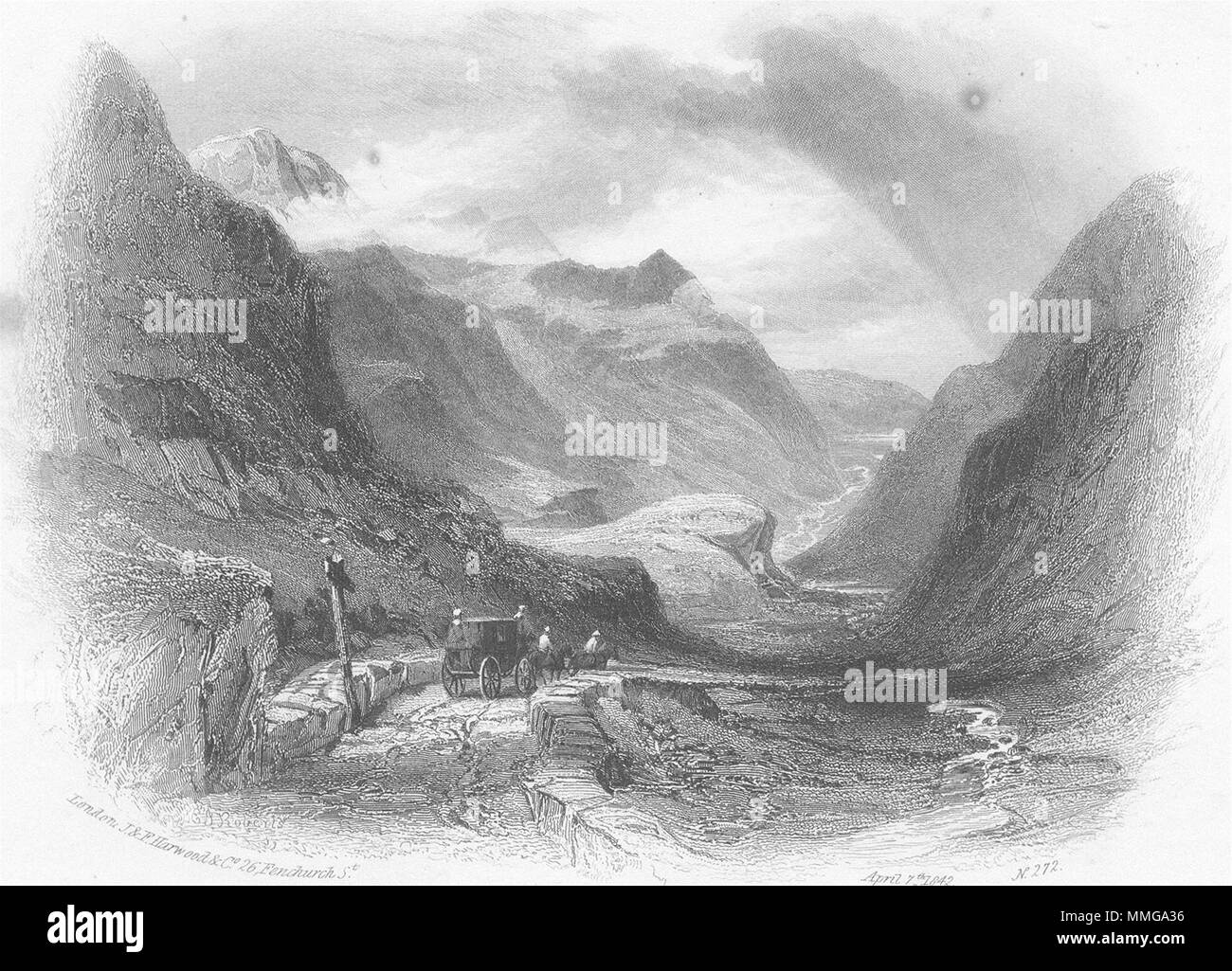 WALES. Pass of Llanberis. Harwood. Caennant Mawr 1842 old antique print