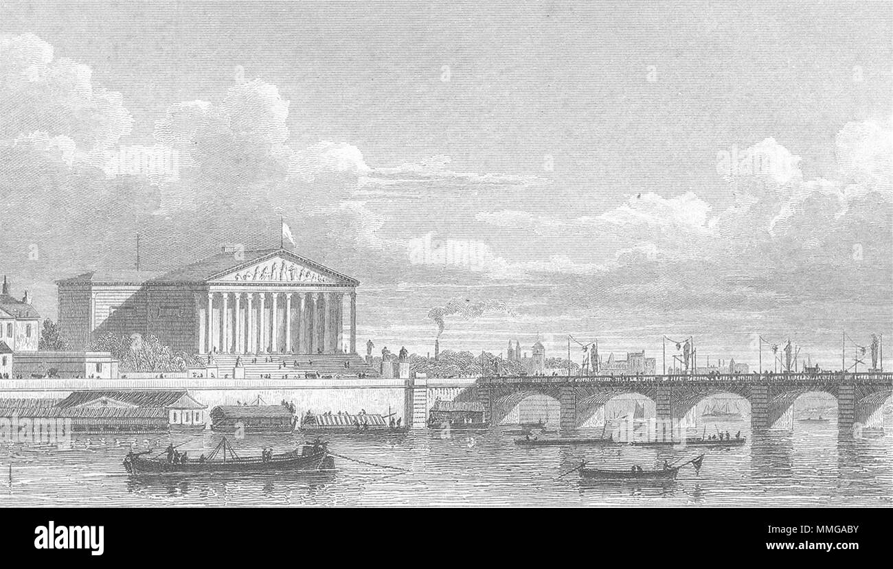 PARIS. Chambre Députés Pont Louis XVI. boat bridge 1828 old antique print Stock Photo