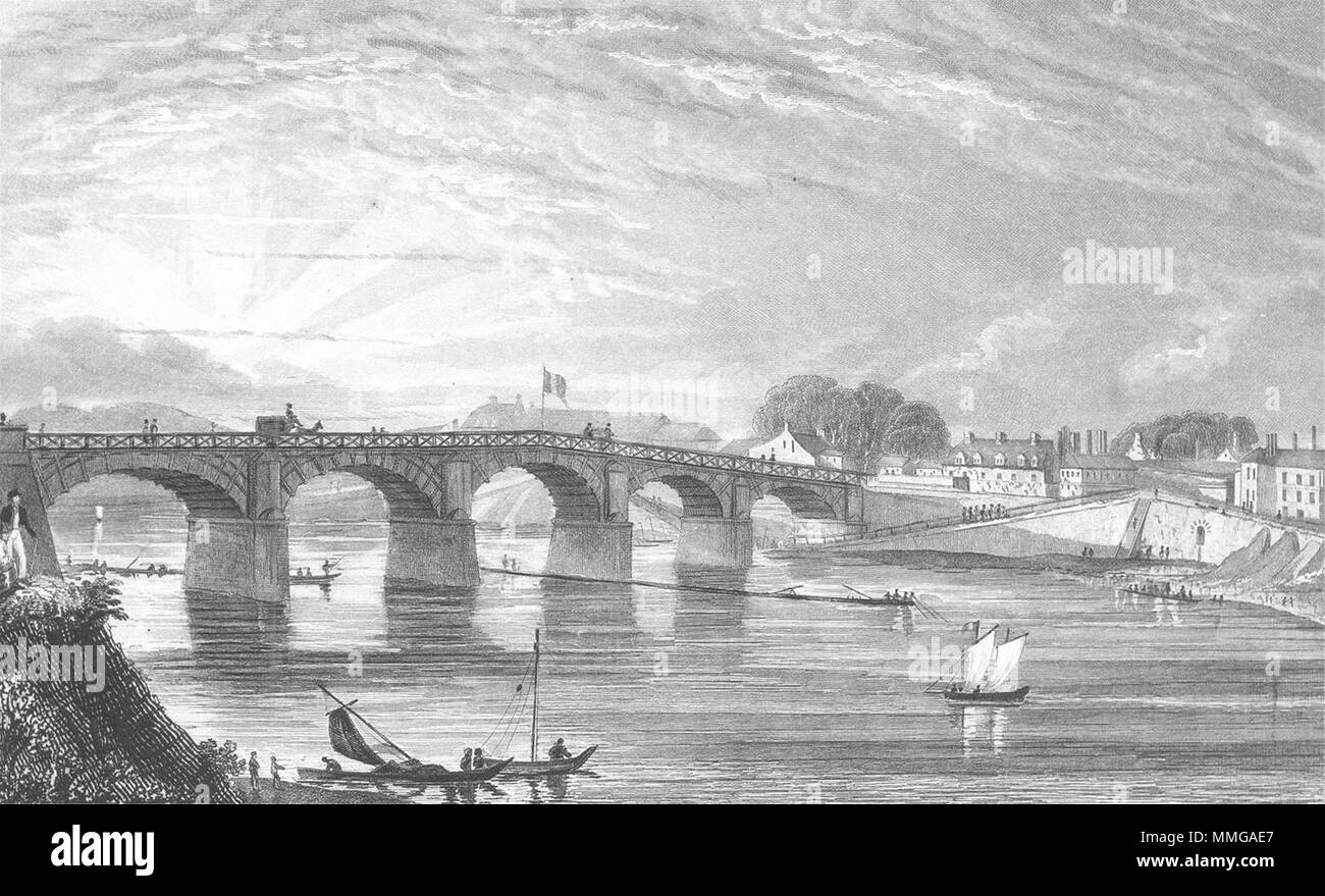 PARIS. Pont Bois, Choisi--Roi. river bridge 1828 old antique print ...