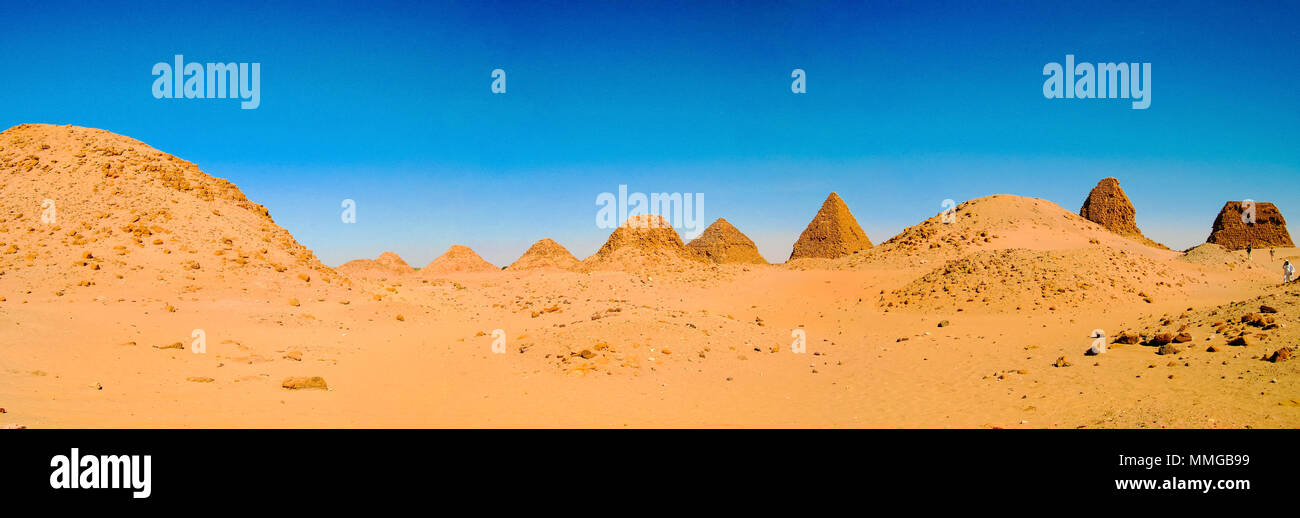 Sunset view to Nuri pyramids in desert, Napata, Karima region , Sudan Stock Photo