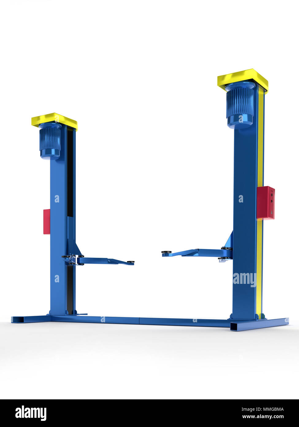 3D render of car repair lift on white background Stock Photo