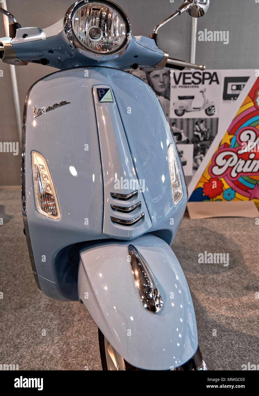 Madrid, Spain - April 06, 2018: Vespa Piaggio stand at the VIVE LA MOTO  MOTORCYCLE Show in Madrid, Spain Stock Photo - Alamy