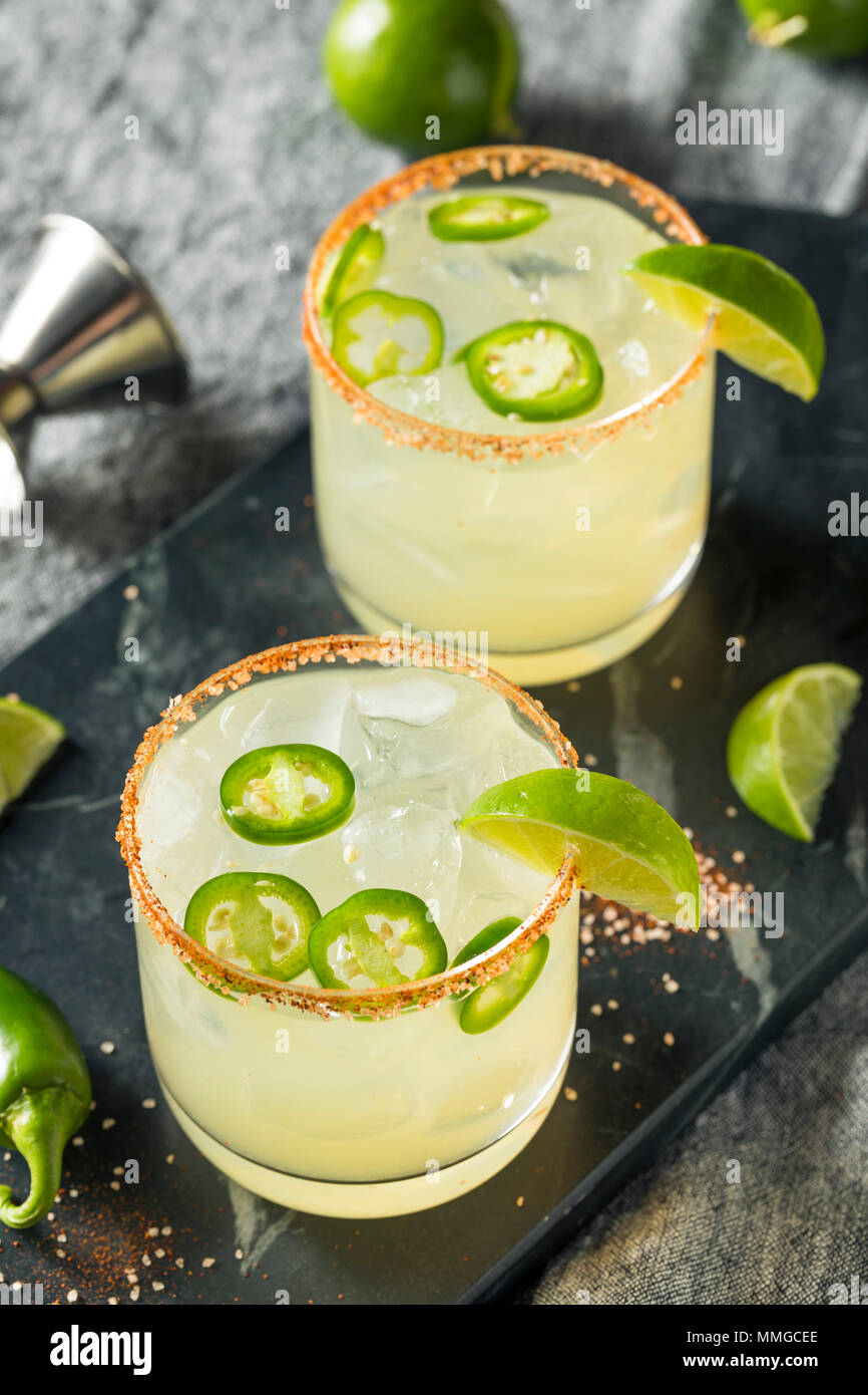 Homemade Spicy Margarita with Limes and Jalapenos Stock Photo