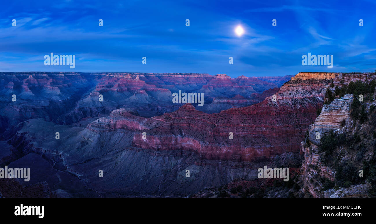 Night sky with full moon over Grand Canyon Stock Photo