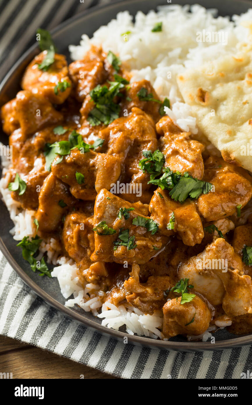 Homemade Indian Butter Chicken with Rice and Naan Bread Stock Photo Alamy