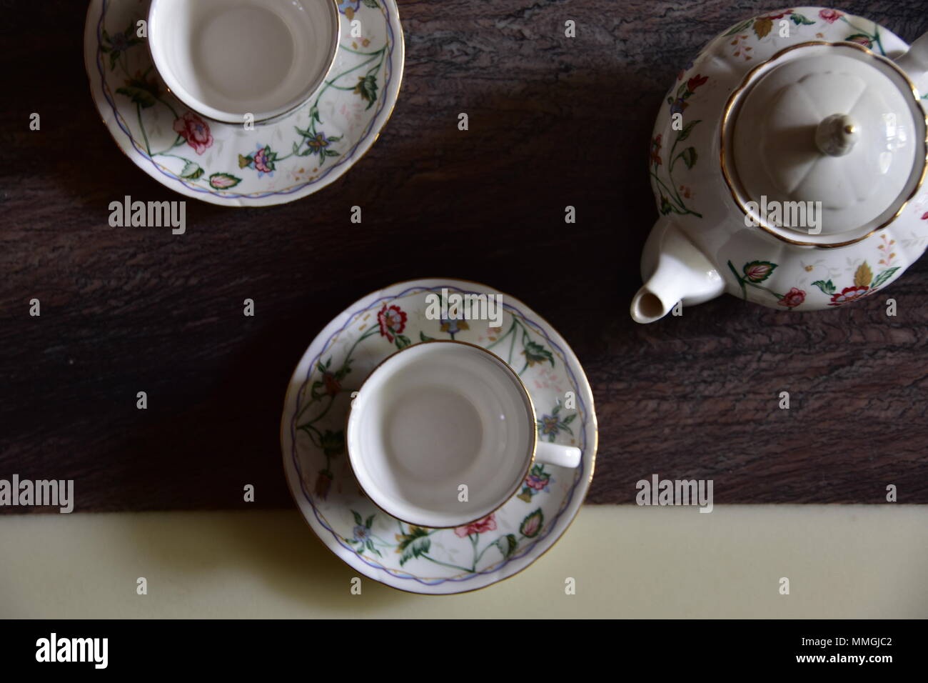 Breakfast tea with nice teapot in the morning or afternoon Stock Photo