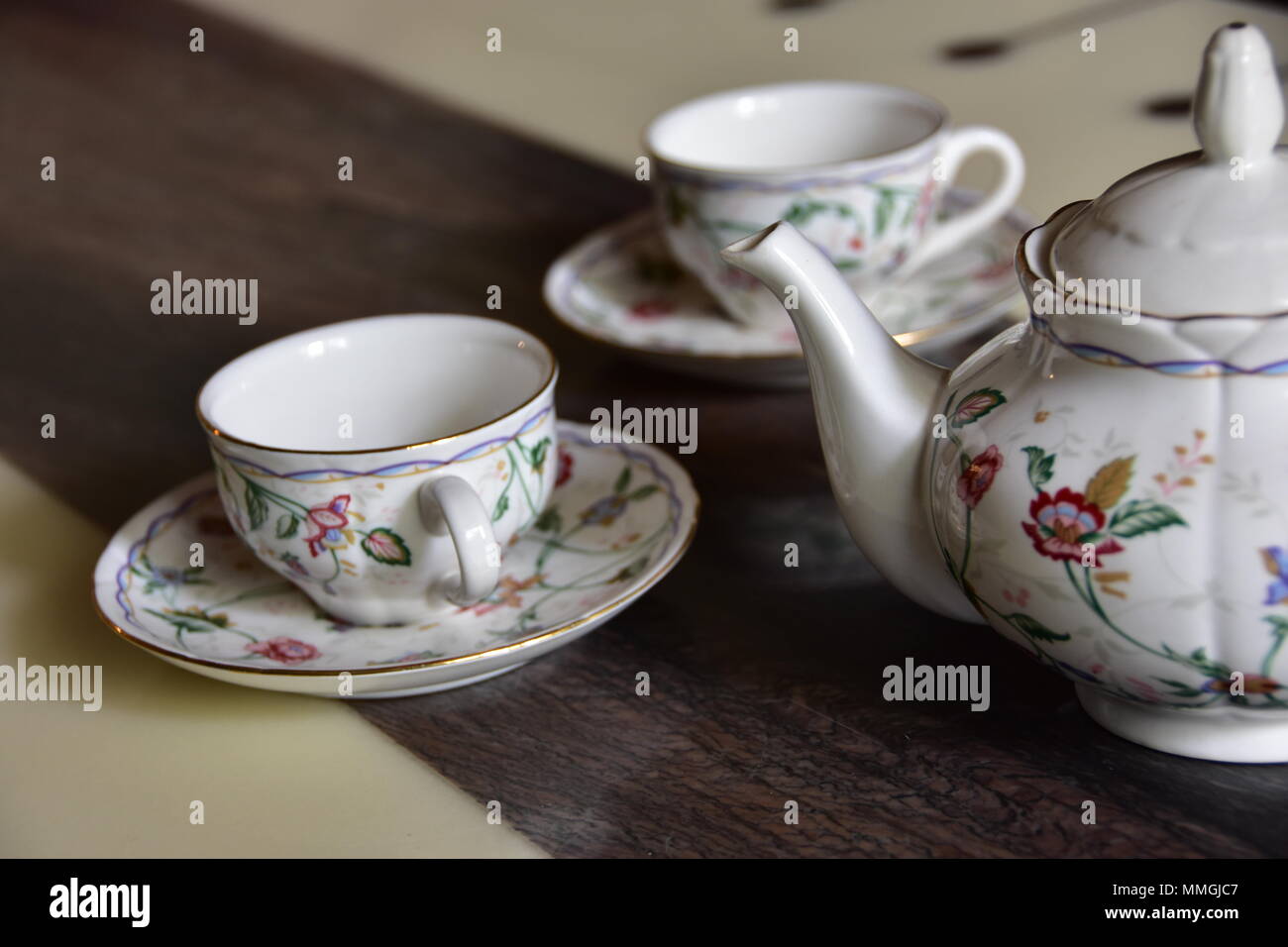 Breakfast tea with nice teapot in the morning or afternoon Stock Photo